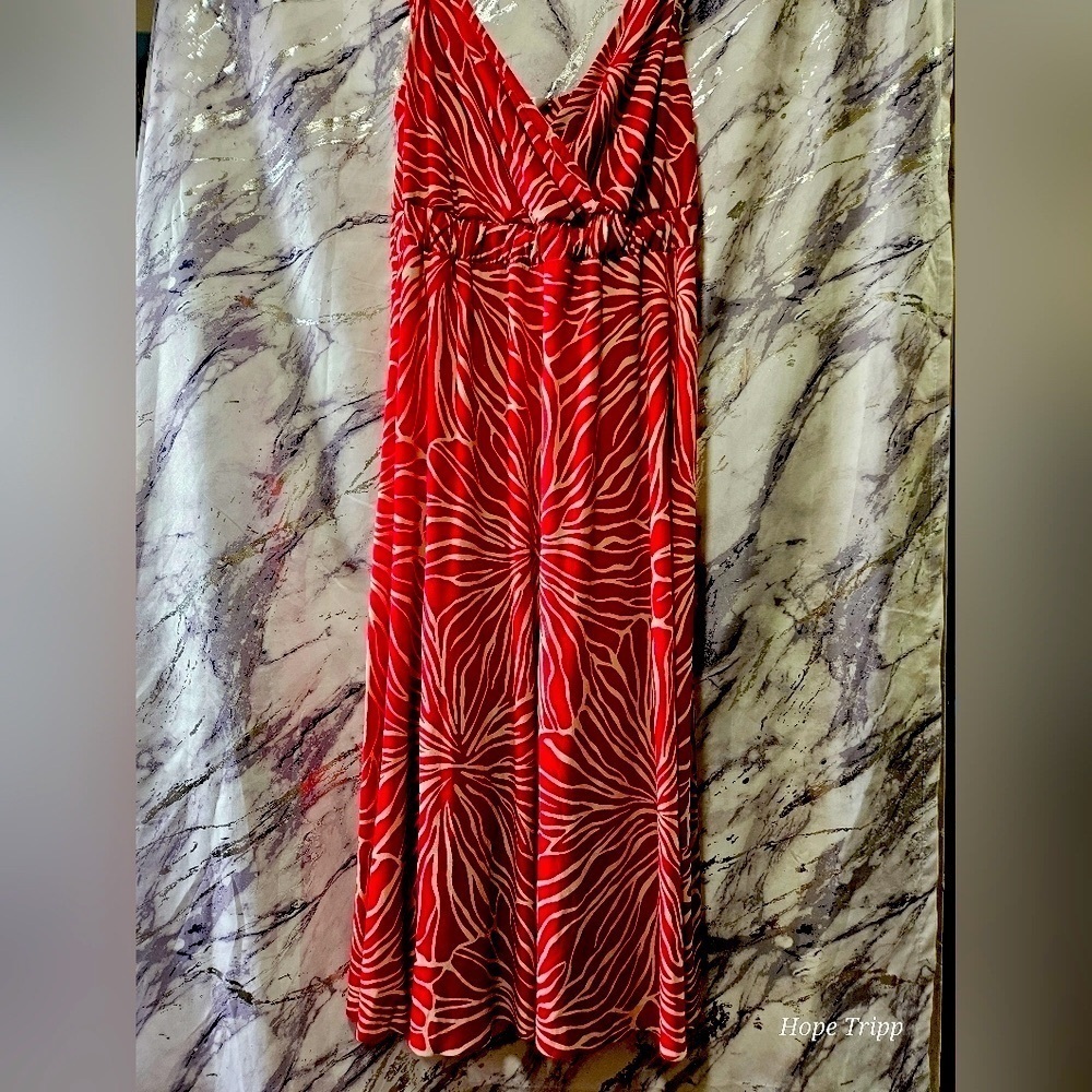Metro 7 Red & off-white Sundress, very stretchy & lightweight, unlined, S